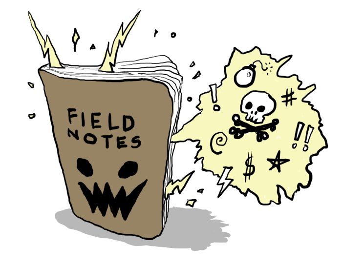 drawing of a nasty notebook with cursing