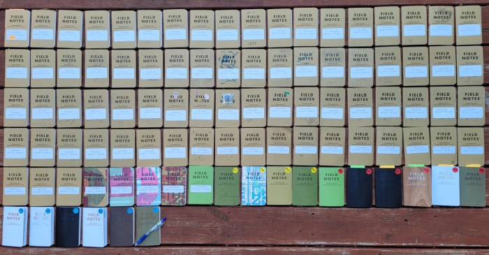 all of my noteboooks so far with their neat little typed labels