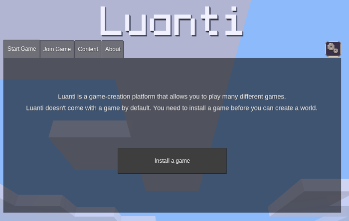 screenshot of an empty luanti with no games installed