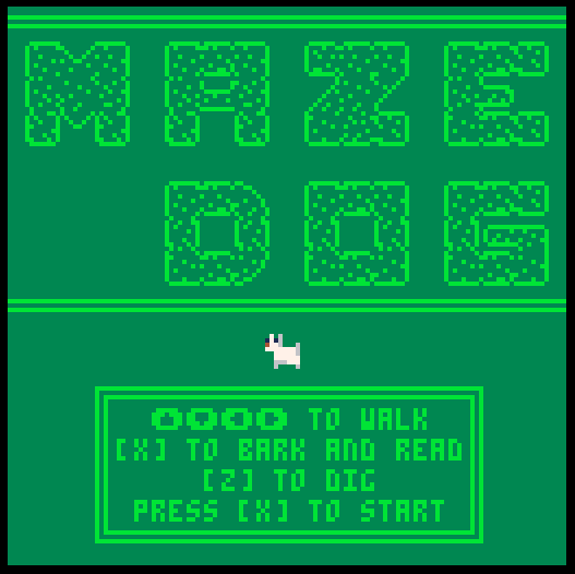 Screenshot of the Maze Dog intro screen.