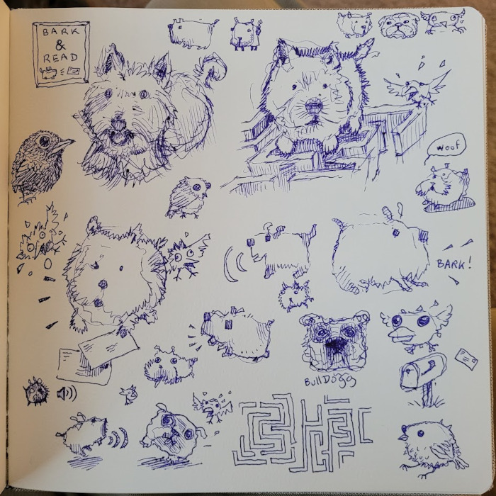 Picture of a sketchbook page with various dog