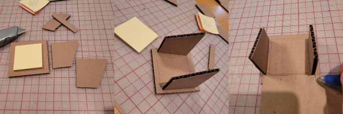 Three desk in progress shots described below
