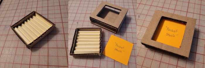 three shots of the parts of the pocket display