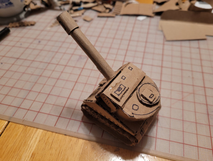 same cardboard tank rear view