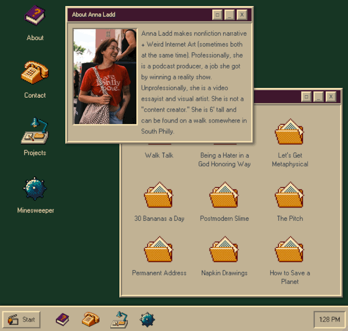 Screenshot of annaladd.lol website featuring a cool windows 95 theme