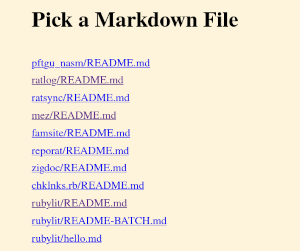Screenshot of web page with links to markdown files.