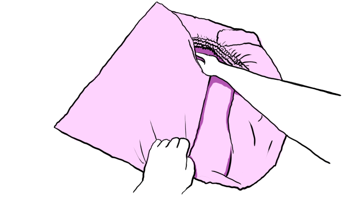 Two arms fold the sheet into thirds partially covering the elastic.