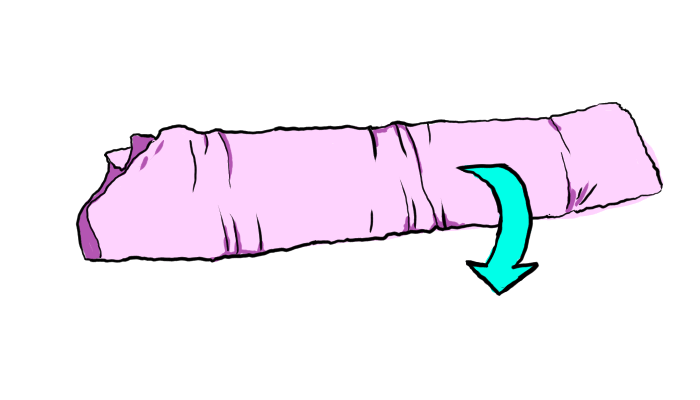 a single arrow shows that the long bundle unfolds widthwise