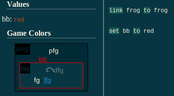 screenshot shows new 'bb' variable setting the player border color to red