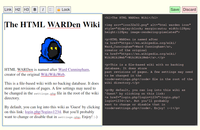 screenshot of the htmlwarden split-screen html editing interface