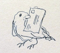Drawing of a bird holding a letter.