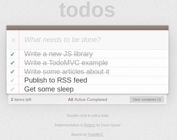 screenshot of TodoMVC implemented with RetroV